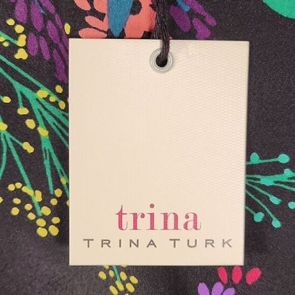 Trina Turk Black Floral Midi Fit & Flare Dress Sz 2 - Picture 11 of 13